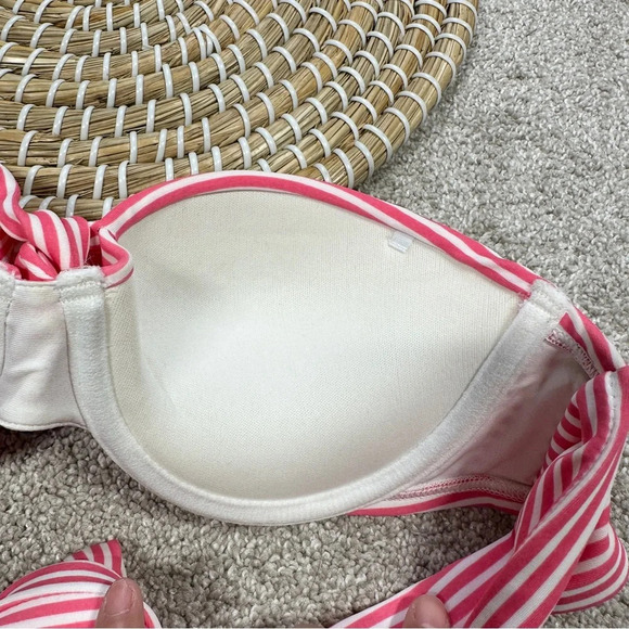 Aerie Stripes Molded Cup Push Up Bikini Bandeau 34A & Hipster Bottom Pink M - Picture 9 of 11